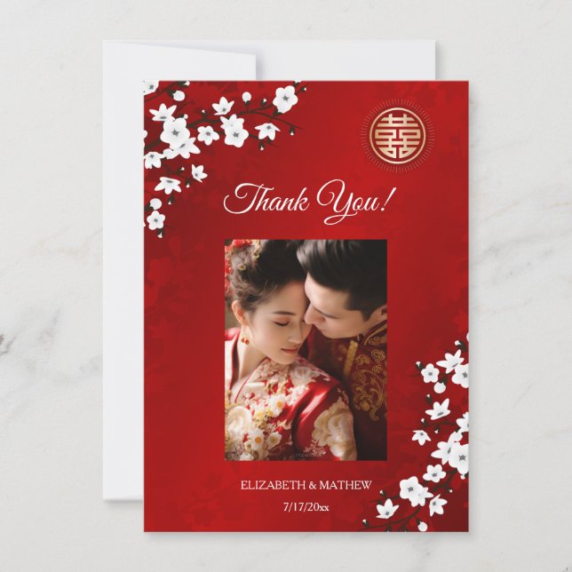 Cherry Blossom Wedding Thank You Card (Front)