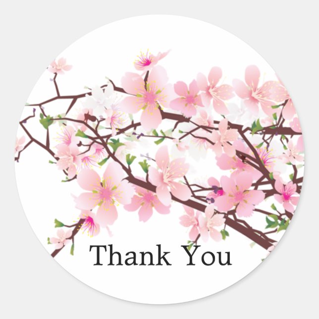 Cherry Blossom Wedding Thank You Favour Sticker (Front)