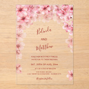  Cherry Blossom White Arched Casual Wedding Acrylic Invitations