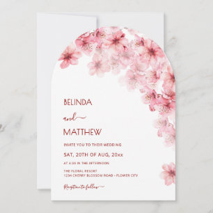  Cherry Blossom White Arched Wedding Invitation