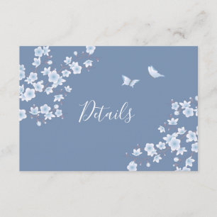Cherry Blossom White Dusty Blue Wedding Details Enclosure Card