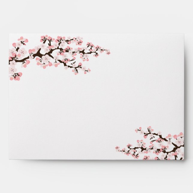 Cherry Blossom White & Pink 5x7 Wedding Envelope (Front)