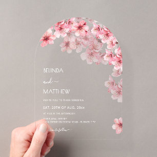 Cherry Blossom White Wedding Acrylic Invitations
