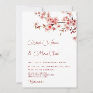Cherry Blossom White Wedding Invitation