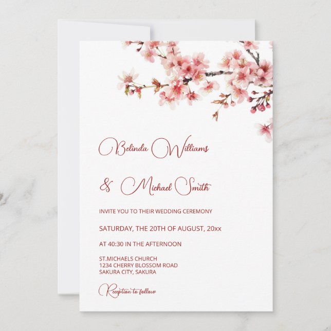  Cherry Blossom White  Wedding Invitation (Front)