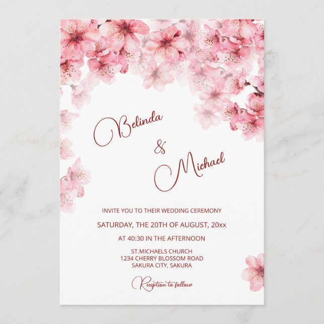  Cherry Blossom White  Wedding Invitation (Front)
