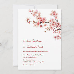 Cherry Blossom White Wedding Invitation