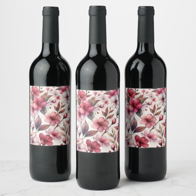 Cherry Blossom Wine Label (Bottles)
