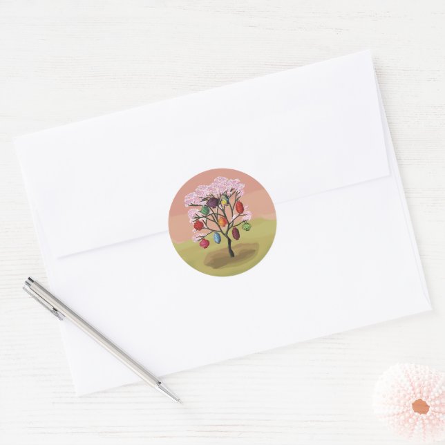 Cherry Blossom with oriental paper lanterns Classic Round Sticker (Envelope)