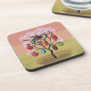 Cherry Blossom with oriental paper lanterns Coaster