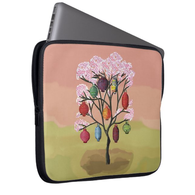 Cherry Blossom with oriental paper lanterns Laptop Sleeve (Front Right)