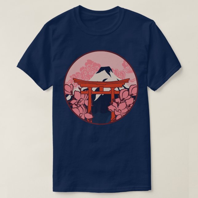 Cherry Blossom Woodblock Japanese Art Japan  T-Shirt (Design Front)