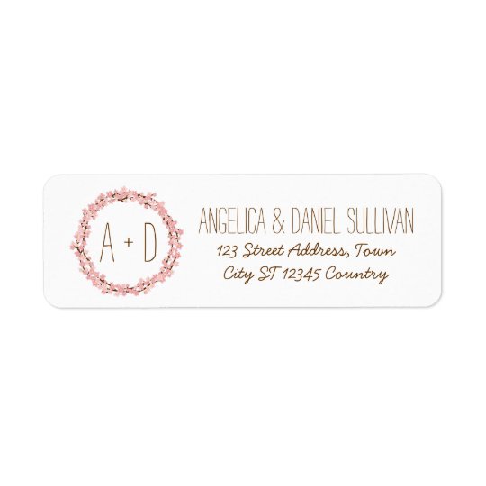 Cherry Blossom Wreath Boho Rustic Wedding Return Address Label