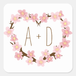 Cherry Blossom Wreath Boho Rustic Wedding Square Sticker