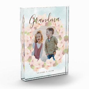 Cherry Blossom Wreath Grandma Pink Photo Block