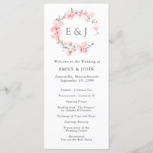 Cherry Blossom Wreath Monogram Wedding Programme
