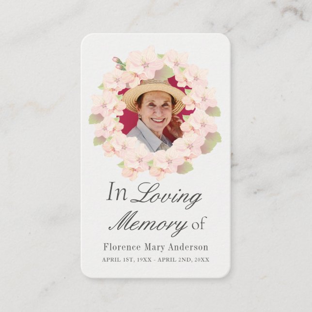 Cherry Blossom Wreath Sympathy Memorial Photo Card (Front)