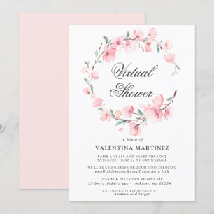 Cherry Blossom Wreath Virtual Bridal Baby Shower Invitation