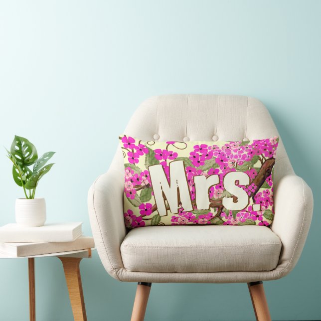 Cherry Blossom Yellow Pink Mrs. Bride's Pillow (Chair)