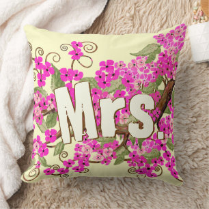Cherry Blossom Yellow Pink Mrs. Bride's Pillow