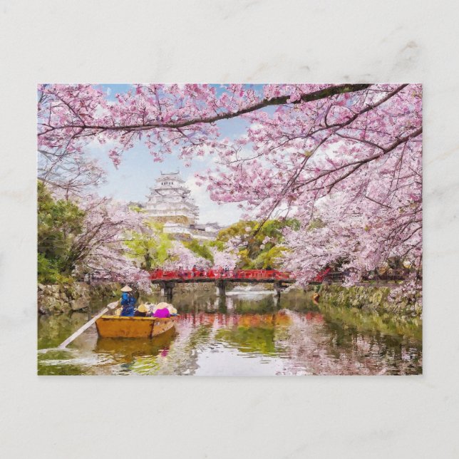 Cherry Blossom Zen Garden Sakura Painting Postcard (Front)