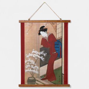 Cherry Blossoms and a Woman, Shunsho Hanging Tapestry