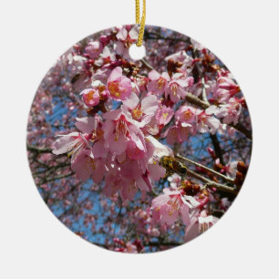 Cherry Blossoms and Bee Pink Spring Flowers Ceramic Tree Decoration