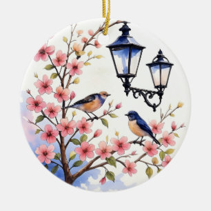 Cherry Blossoms and birds Ceramic Tree Decoration