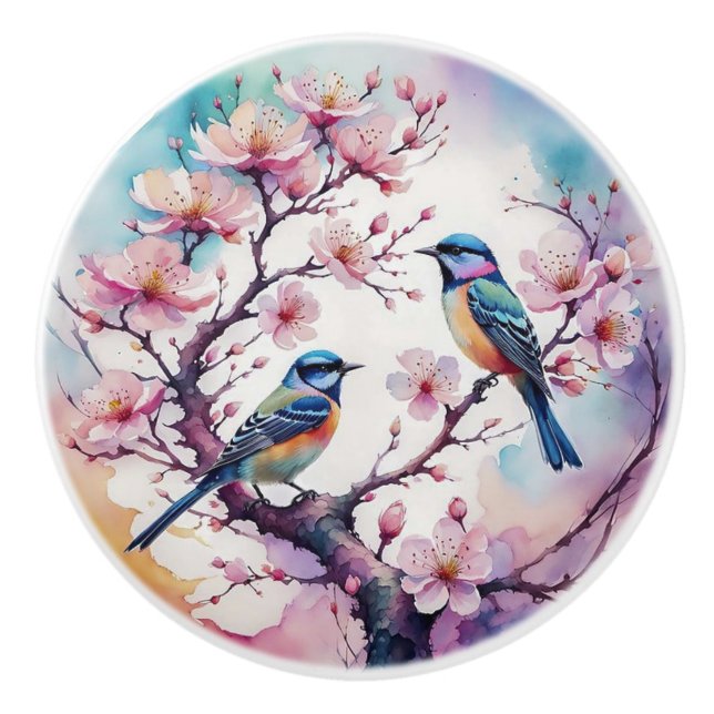 Cherry Blossoms and Birds Japanese Knobs (Front)