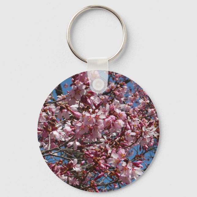 Cherry Blossoms and Blue Sky Spring Floral Key Ring (Front)