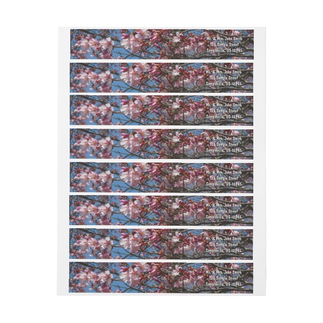 Cherry Blossoms and Blue Sky Spring Floral Wrap Around Label (Sheet)