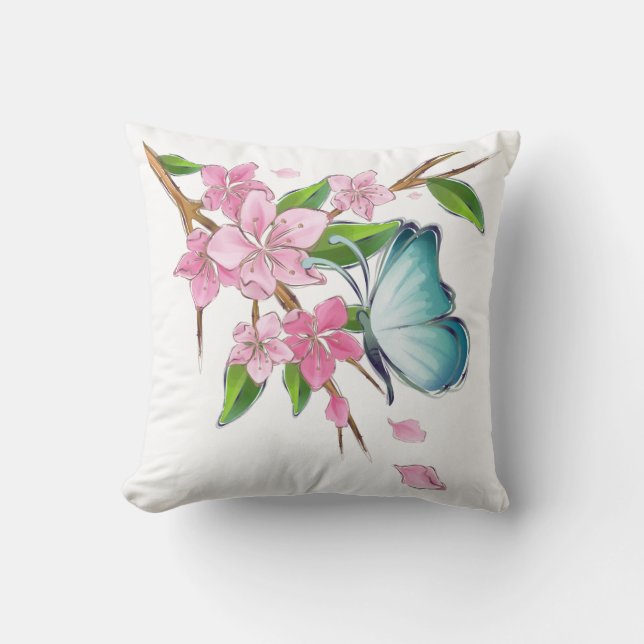 Cherry Blossoms and Butterflies American MoJo Cushion (Front)