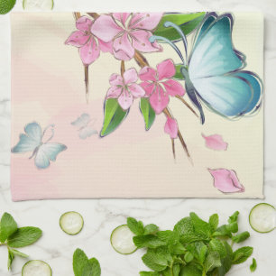 Cherry Blossoms and Butterflies  American MoJo Kit Tea Towel
