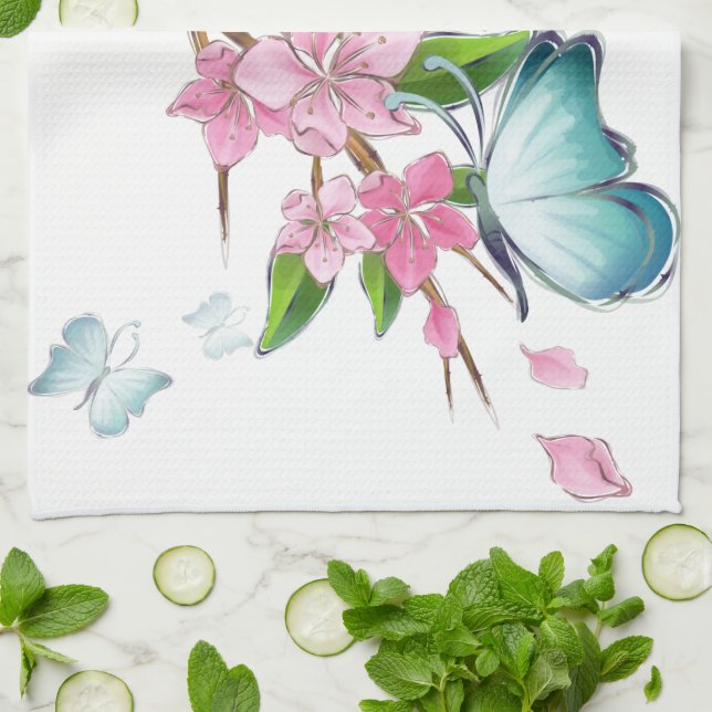 Cherry Blossoms and Butterflies  American MoJo Kit Tea Towel (Folded)