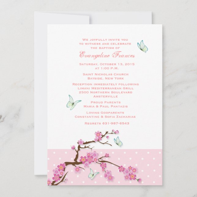 Cherry Blossoms and Butterflies Invitation (Front)