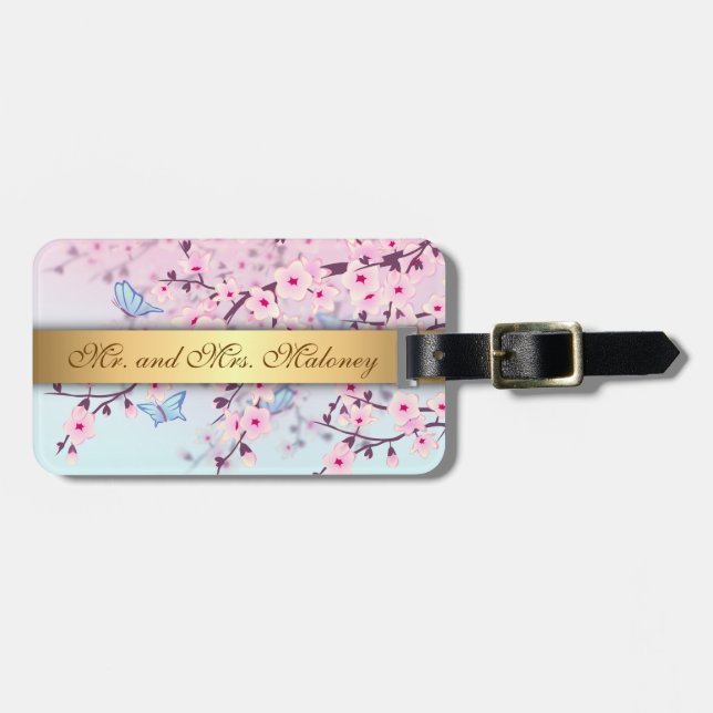 Cherry Blossoms and Butterflies Luggage Tag (Front Horizontal)