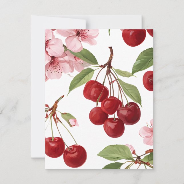 Cherry Blossoms and Cherries Holiday Card (Front)