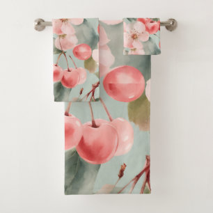 Cherry Blossoms and cherries Spring Art Bath Towel Set