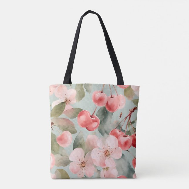 Cherry Blossoms and cherries Spring Art  Tote Bag (Back)