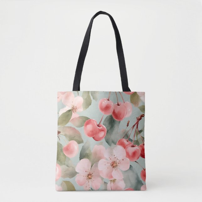 Cherry Blossoms and cherries Spring Art  Tote Bag (Front)