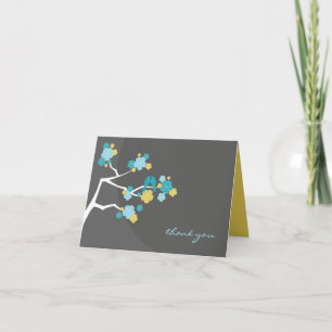 Cherry Blossoms And Love Birds Whimsical Wedding Thank You Card