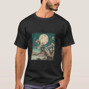 Cherry Blossoms and Moonlight Japanese Art T-Shirt