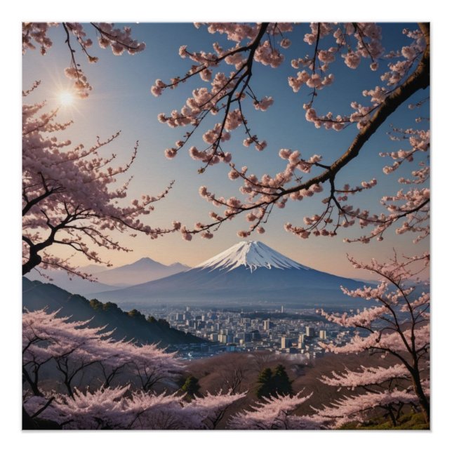 cherry blossoms and Mount Fuji Poster (Front)