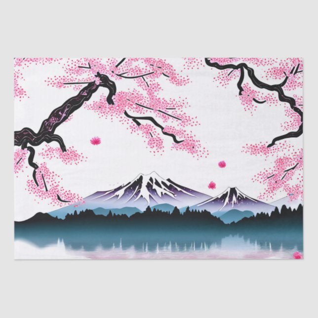 Cherry Blossoms And Mountains Decoupage Tissue Paper (Front)