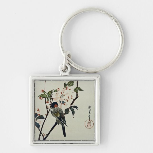 Cherry Blossoms and Small Bird Key Ring (Front)