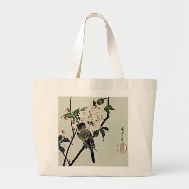 Cherry Blossoms and Small Bird Large Tote Bag (Front)
