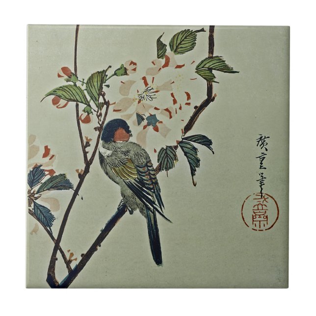 Cherry Blossoms and Small Bird Tile (Front)
