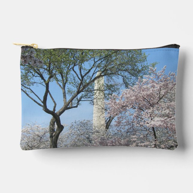 Cherry Blossoms and the Washington Monument in DC Accessory Pouch (Front)