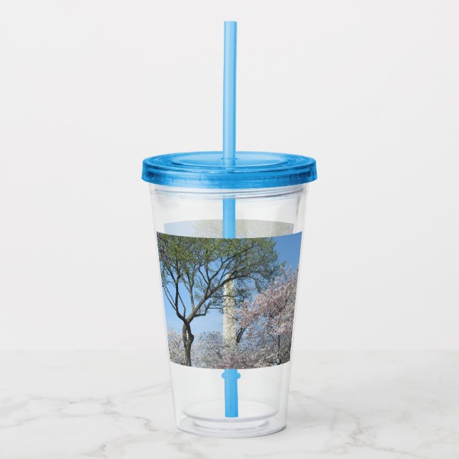 Cherry Blossoms and the Washington Monument in DC Acrylic Tumbler (Front)