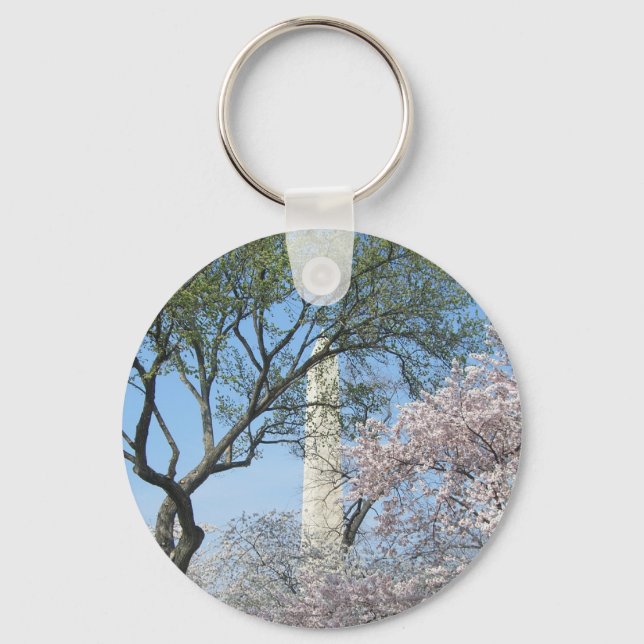 Cherry Blossoms and the Washington Monument in DC Key Ring (Front)